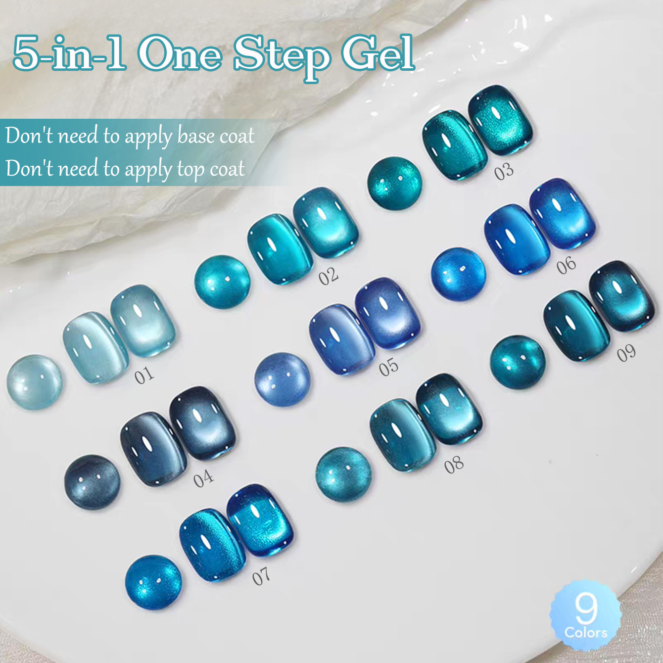 Nail Art Ice Blue - 1 stuk SHAKA Saffierglas Kraal Kattenoog