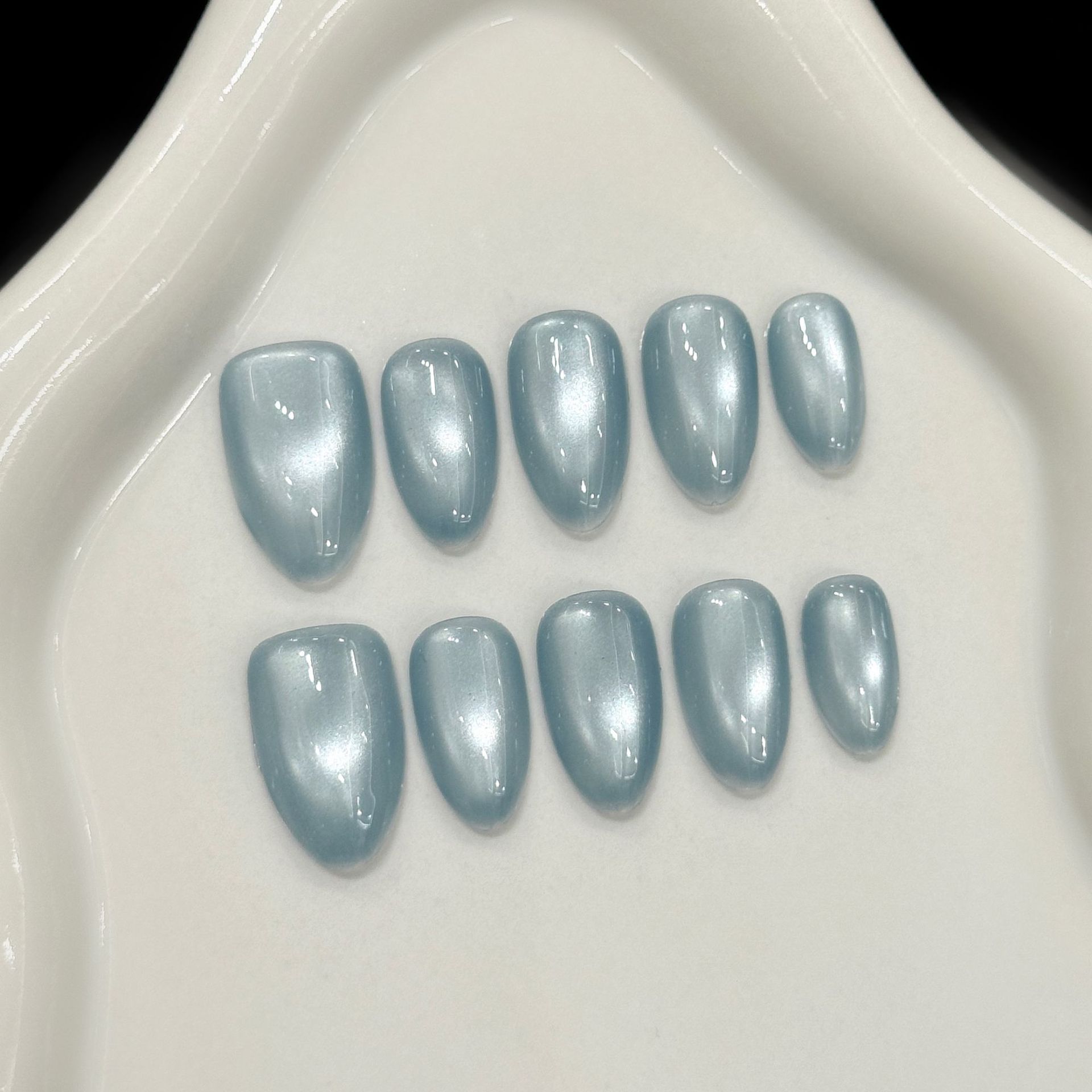 Nail Art French Nails - 10 stuks blauwe kattenoog Franse korte
