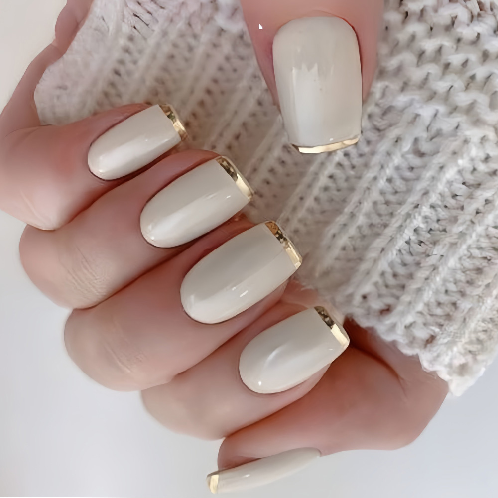 Nail Art French Nails - Medium nepnagels voor vrouwen, beige crèmewitte