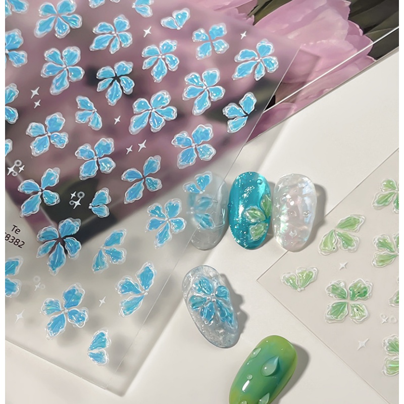 Nail Art Ice Blue - Ijs-transparant aanvoelende groen blauw roze klaver