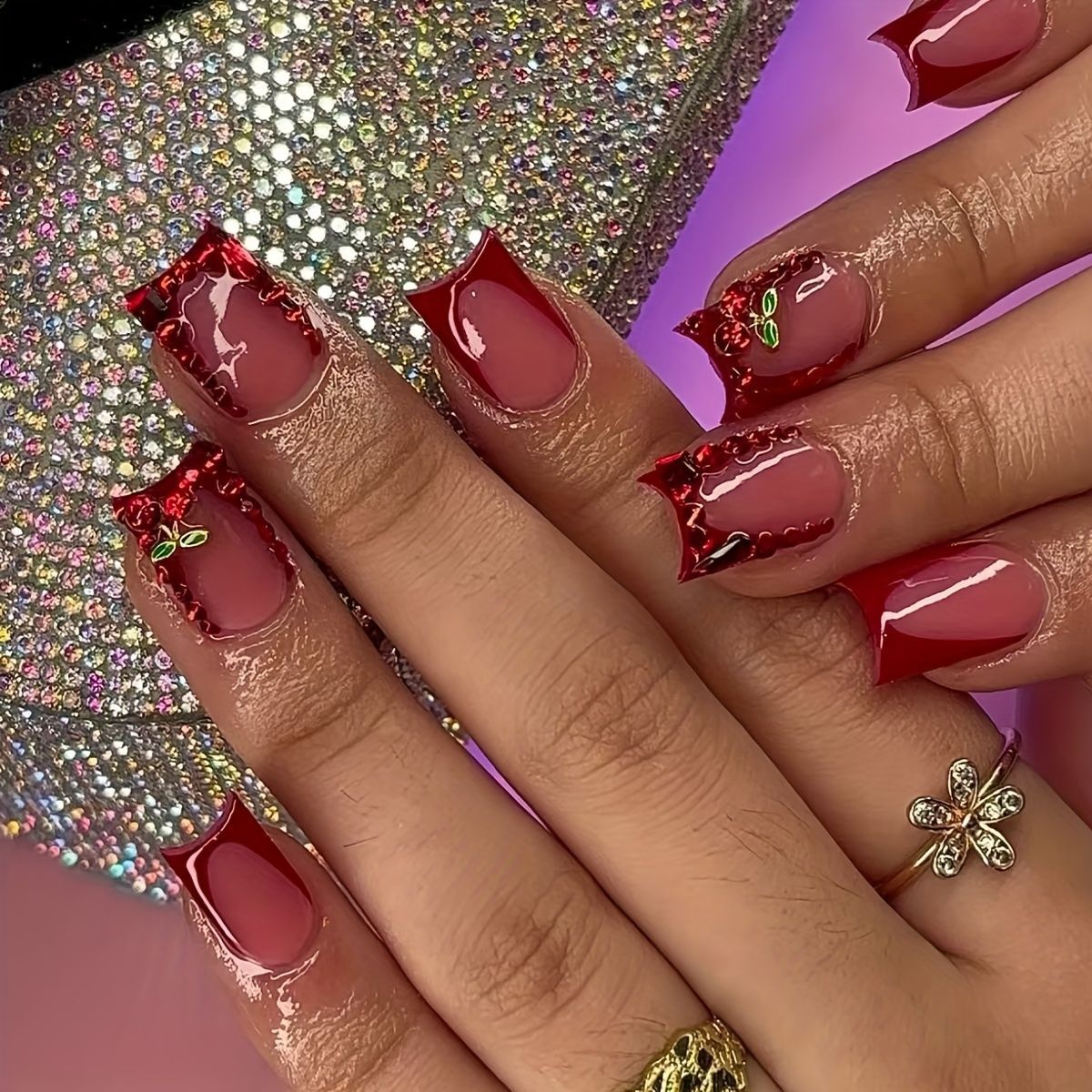 Nail Art French Nails - 24 stuks afgewerkte nepnagels Frans rood