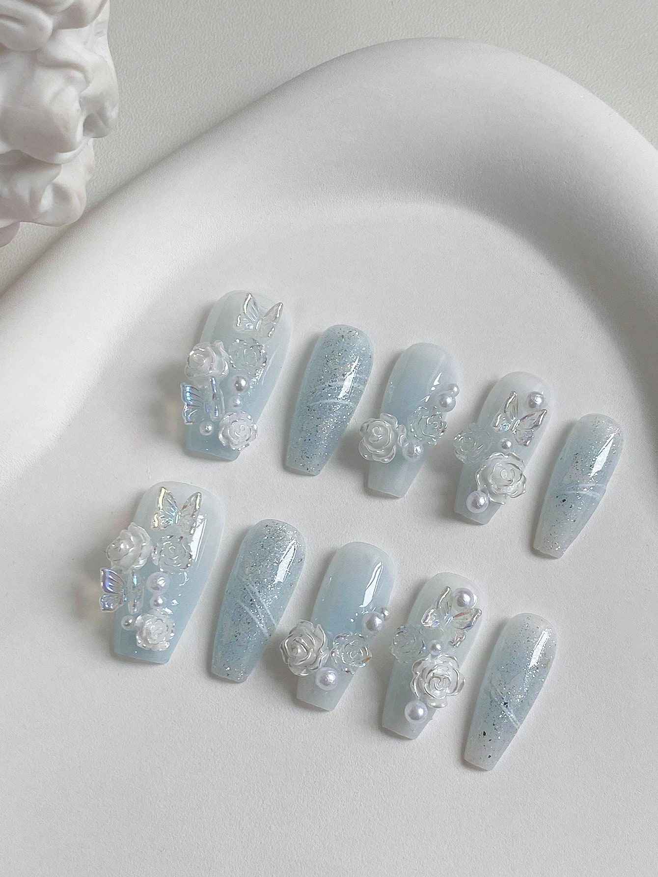 10-delige lange nagels in kist - Nail Art Ice Blue recensie en prijs